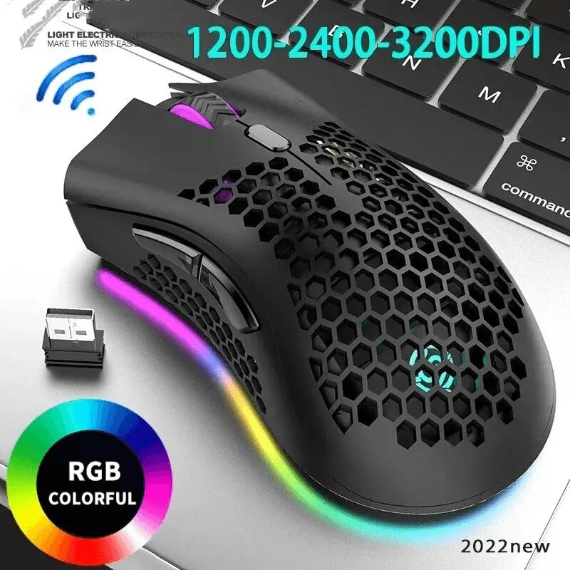 Mouse 2.4G Sem Fio com Luz RGB